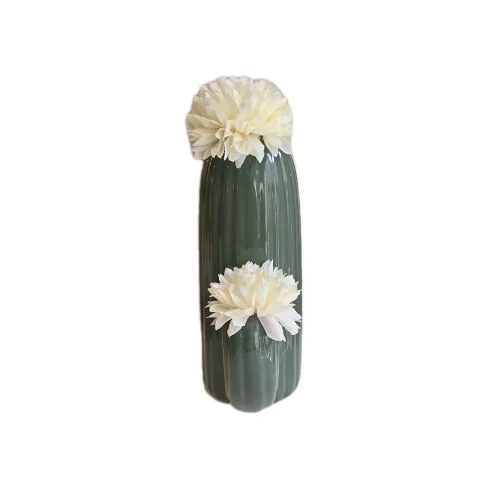 New Ceramic Cactus W/ Artifical White Flower Southwestern Home Decor Accent